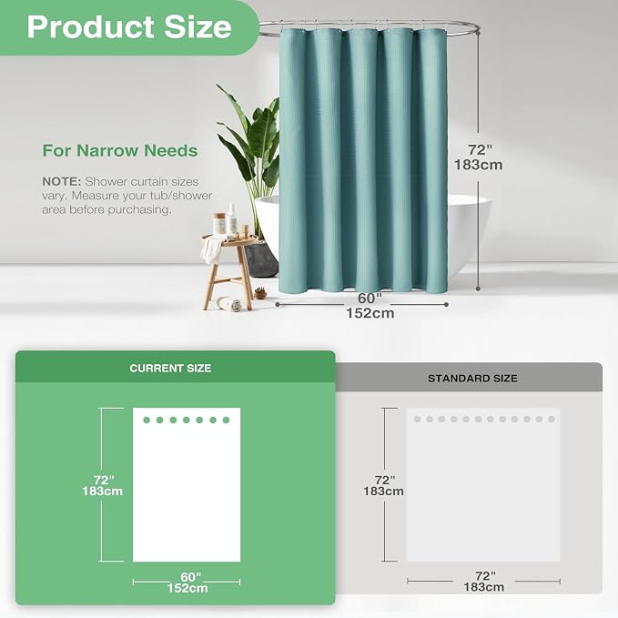 Dynamene Stall Waffle Shower Curtain 256 GSM Heavy 60"x72" Teal/Turquoise - Image 3