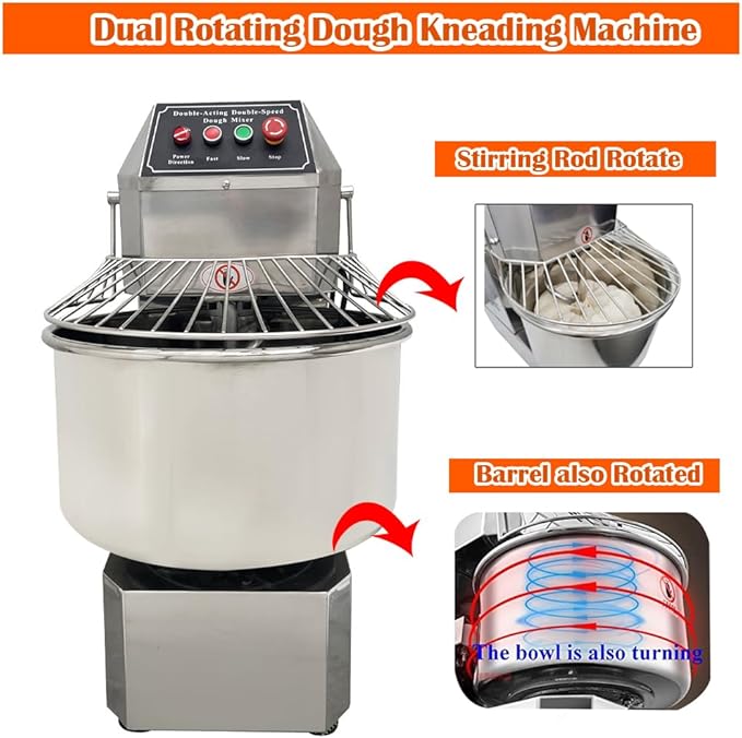 Commercial Stand Dough Mixer 40L Spiral Mixer Double Action Double Speed Stand Pizza Mixing Machine Dough Kneading Machine with Security Shield for Kitchen Restaurant Bakery Pizzeria