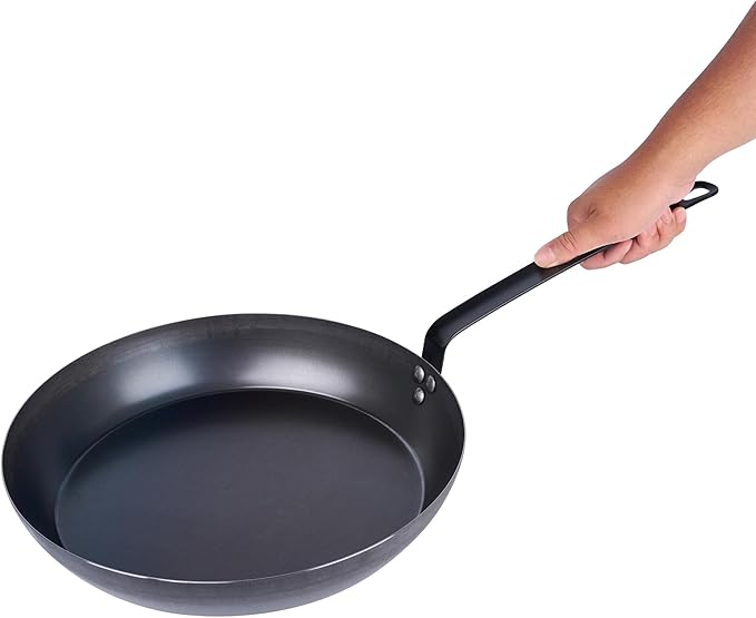 Restaurantware-Met Lux 14 Inch Fry Pans, 6 Lightweight Frying Pans - Induction-Ready, Triple-Riveted, Black Carbon Steel Cooking Skillets, Durable, For Searing, Sauteing, And Browning Food