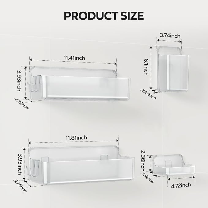 Nieifi Adhesive Shower Shelves, 4 Pieces - Image 2