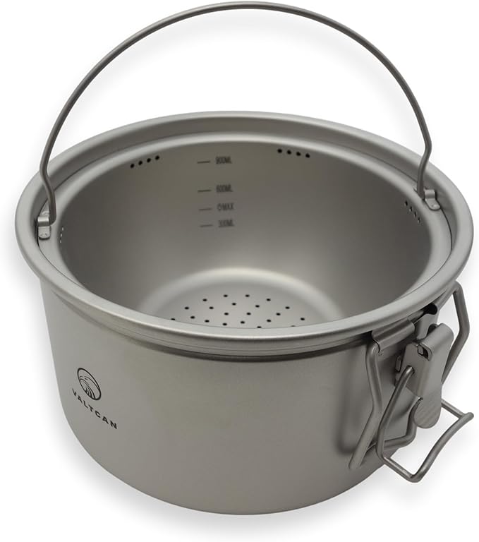 Valtcan 2000ml Titanium Rice Cooker Pot Home and Camping Backpacking Bento Lunch Box with locking Lid for Rapid Easy Rice Making