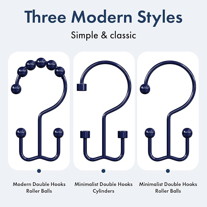 Bathway Shower Curtain Hooks Blue Shower Curtain Rings, Metal Shower Hooks - Image 5