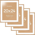Homeforia 20x24 Picture Frame Wood, High End Natural Oak 20x24 Frame Matted to 16x20 Photo, 20 x 24 Light Wooden Poster Frames with Mat 16 by 20, 24by20 Thin Frames, Tempered Glass, Wall Kit, Set of 4