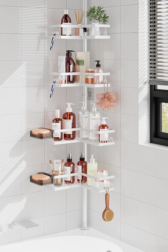 YASONIC Corner Shower Caddy Tension Pole, 25.7-109.1in Adjustable Shower Shelves by YASONIC