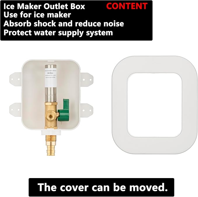 (1 Pack) Lidertik 1/2 inch Expansion PEX-A Pre-Assembled Ice Maker Outlet Box Valve 1/4 inch Recessed Refrigerator Water Line with Shut Off Valve and Stainless Steel Water Hammer Arrestor ZBQH-631-LK