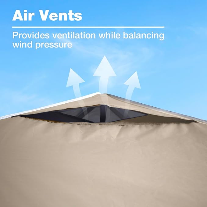 10x20 Canopy Replacement Top Cover with Air Vents for ez up Pop up Canopy Gazebo Tent, with Adjustable Strap, Waterproof & Anti-UV for Outdoor Shade (Top Only, Frame Not Included) (Tan)