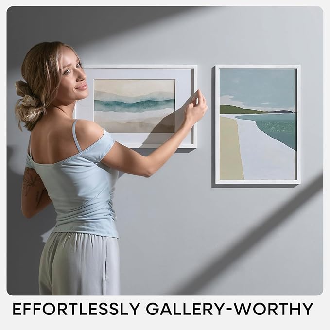 Homeforia 16x20 White Picture Frame, High End Oak 16x20 White Wood Frame with Mat 11x14 Photo, 16 x 20 Wooden Poster Frames Matted to 11 by 14, 20x16 Hanging Frames, Tempered Glass, Wall Kit, Set of 1