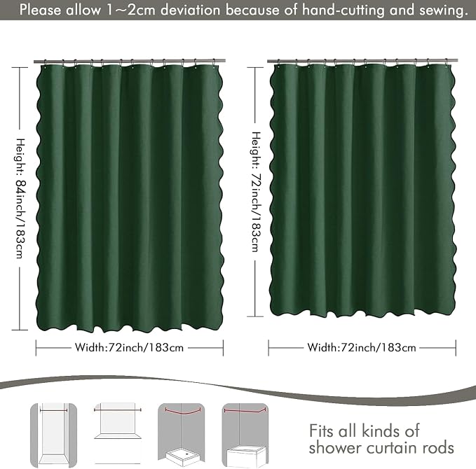 MIULEE 72"x84" Extra Long Scalloped Linen Shower Curtain Dark Green - Image 6