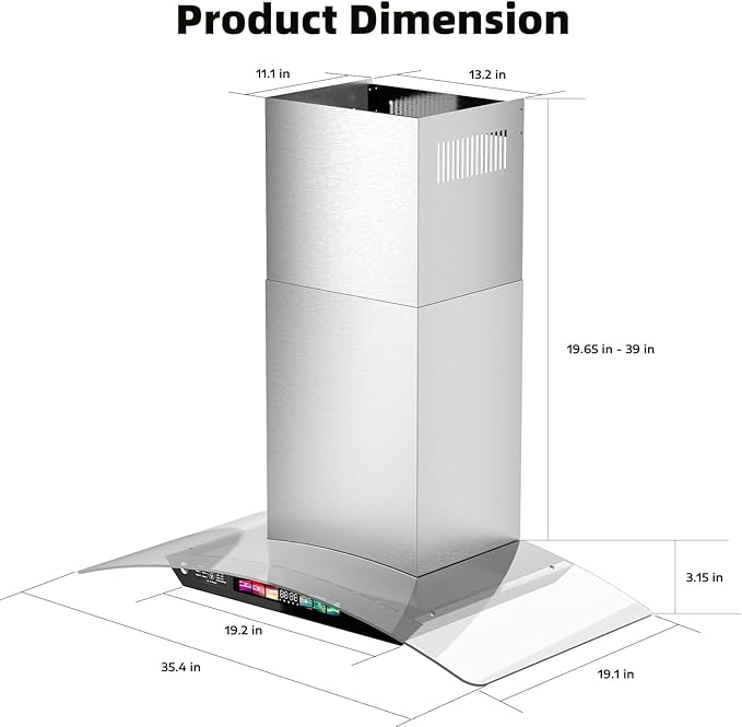 36 inch Wall Mount Range Hood Tempered Glass 900 CFM, Voice/Gesture/Touch Control, Stainless Steel Kitchen Hood Vent with 4 Speed Exhaust Fan, Adjustable Lights, Memory Mode