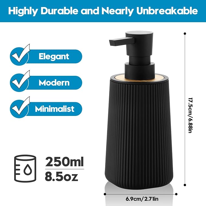 YAUKPH Small Soap Dispenser for Bathroom and Kitchen Bamboo Decor Black | - Image 3
