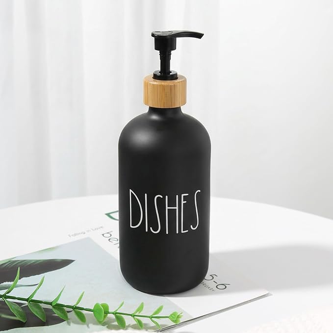 Dish Soap Dispenser for Kitchen, Matte Black Soap Dispenser, Glass Dishes Soap - Image 6