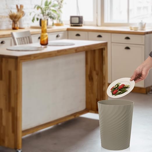 UUJOLY Plastic Small Bathroom Trash Can Wastebasket Garbage Can, Khaki | - Image 6