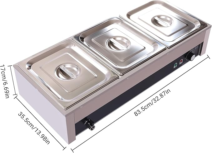 DYNAMI 110V 1500W Commercial Buffet Food Warmer,3 * 1/3 Pans(6.9Qt*3) Stainless Steel Electric Countertop Steam Table with Intelligent Thermostat Design,for Parties Buffet Catering