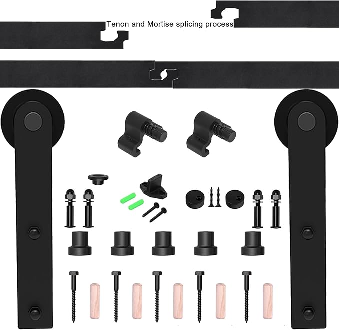 CCJH 6.6FT Single Sliding Barn Door Hardware Kit Black Carbon Steel Hanger Flat Track System for Closet Kitchen 1 Door 39 inch Wide, Smoothly and Quietly I Shape Roller