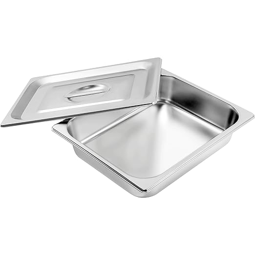 4 Pack Hotel Pans with Lids, 1/2 Size 2.5" Deep Stainless Steel Steam Table Pans 22 Gauge Anti Jam 12.8" L x 10.4" W Commercial Food Storage Containers Metal Pan