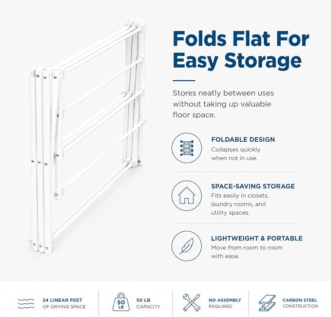 Honey-Can-Do 6-Tier Collapsible Clothes Drying Rack, No Assembly, then folds - Image 6