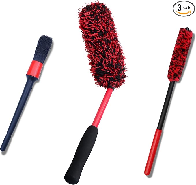 Angled Wheel Brush Kit 3 Pack- Angled Microfiber Wheel Brush, Wheel Barrel Brush by OeSee