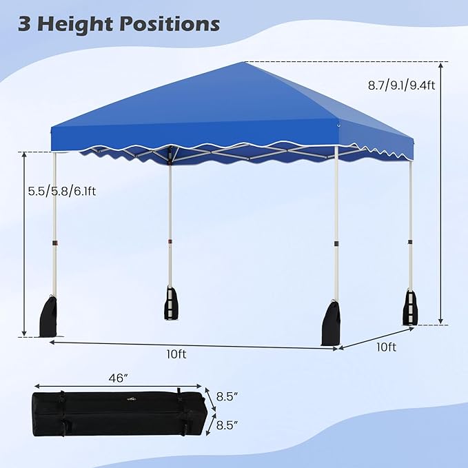 Tangkula 10x10 FT Pop Up Canopy, UPF50+ Easy Set up Instant Tent with Wheeled Bag, 8 Stakes, 4 Anchors, 4 Wind Ropes, 4 Sandbags, Heavy Duty Outdoor Canopy Tent 10x10 for Patio Party Backyard (Blue)
