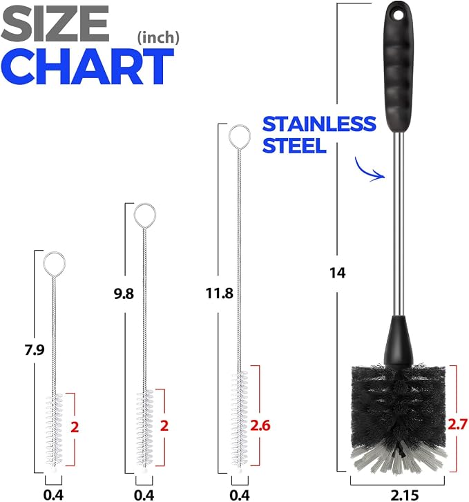 Holikme 4 Pack Bottle Brush 14" Stainless Steel Straw Cleaner Brush, 3 Straw - Image 5