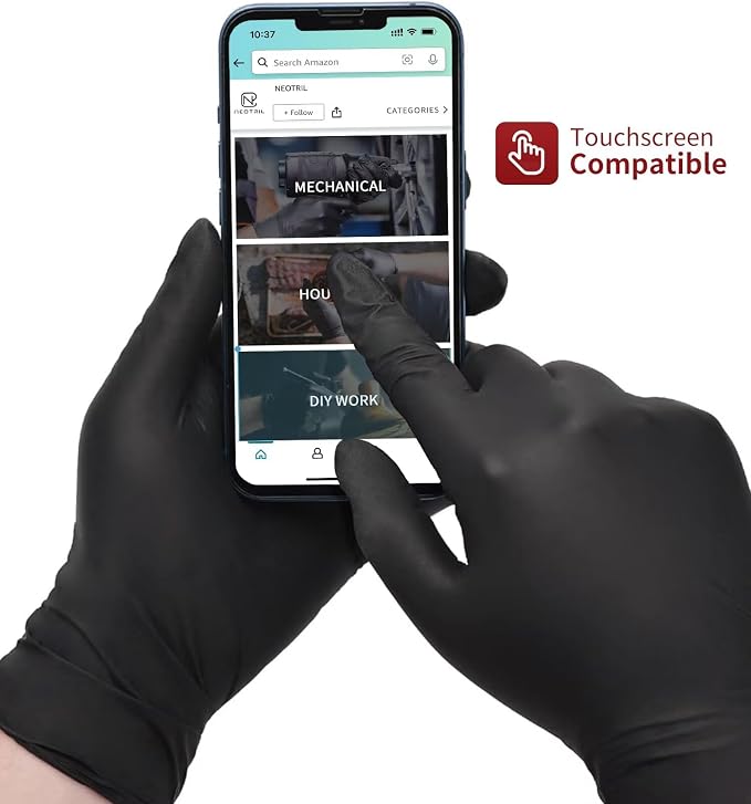 NEOTRIL 6 Mil Heavy Duty Black Nitrile Disposable Gloves, Latex Powder-Free - Image 3