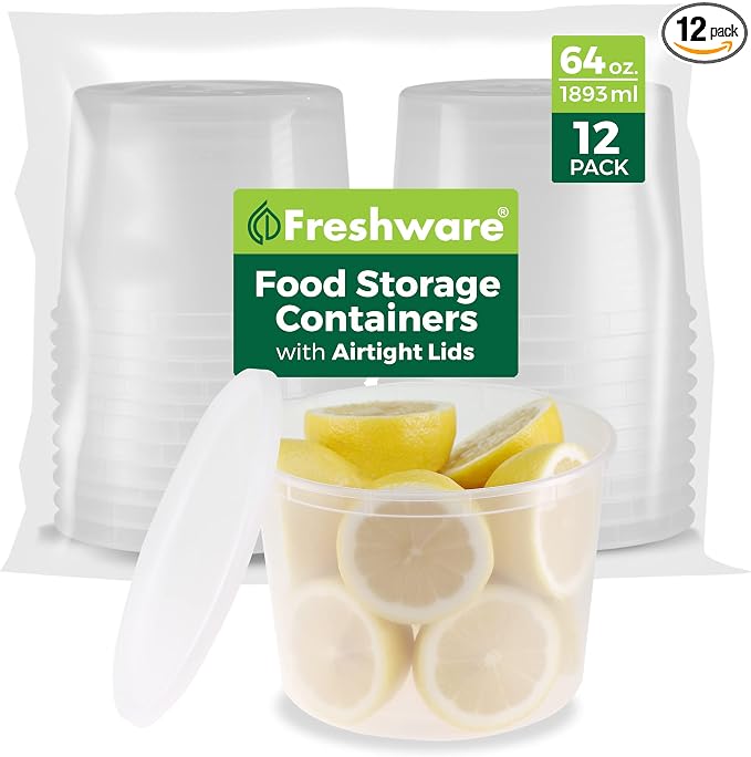 Freshware 1/2 Gallon Plastic Deli Food Storage Soup Containers by Freshware