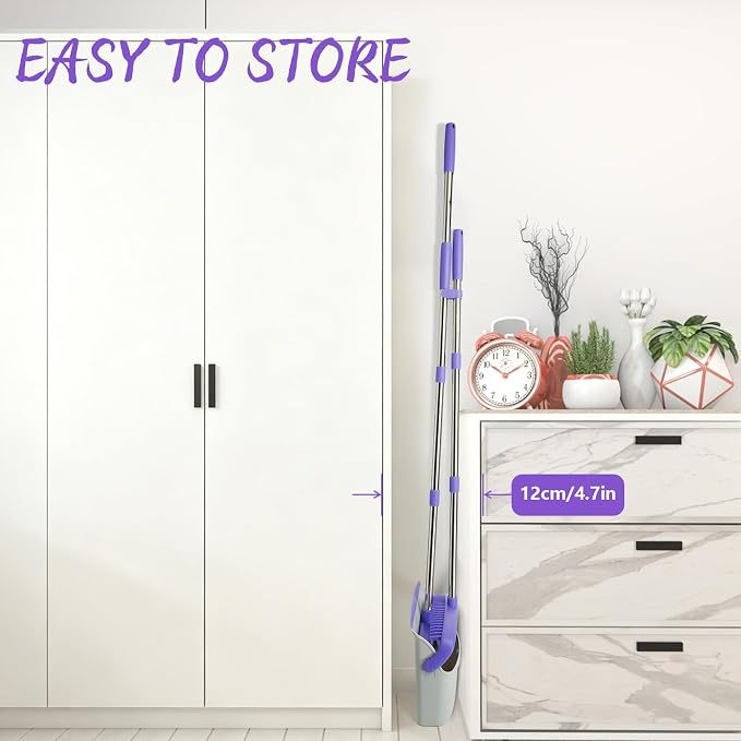 Broom and Dustpan Set with 51" Adjustable Long Handle-Gray Purple | Long Handle - Image 8