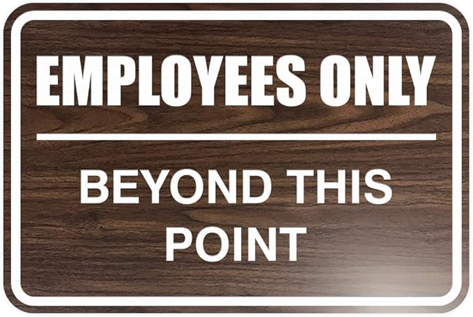 All Quality Classic Framed Employees Only Beyond This Point Wall or Door Sign | Easy to Install Business Signage - Small (Walnut) 1 Pack