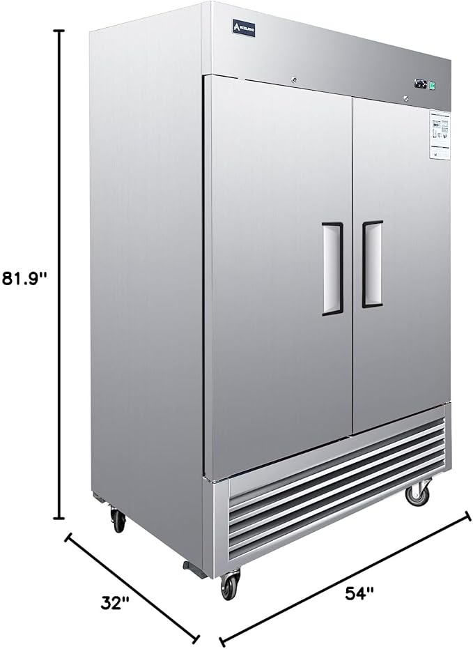 Aceland Commercial Refrigerator Stainless Steel Reach-in Solid Door Upright Fan Cooling Refrigerator for Restaurant, Bar, Shop, Residential 49 Cu.ft (Commercial Kitchen Equipment), Silver (AKR49)