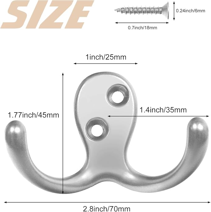 Homanu 100 Pack Coat Hooks, Heavy Duty Double Prong Coat Hooks Wall Mounted - Image 5