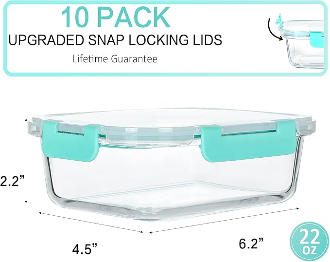 M MCIRCO 10 Pack, 22 oz Glass Food Storage Containers - Image 2