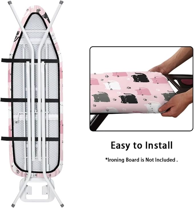 Pink Polyester Ironing Board Cover Hook & Loop Elastic Edge Easy to Install - Image 5