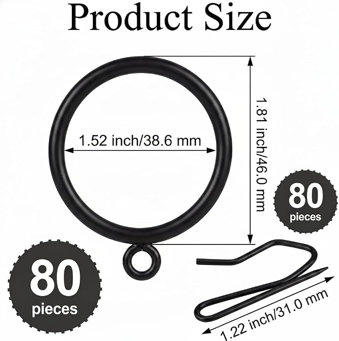 80 Pcs Curtain Rings and Hooks 1.52 inch - Image 2