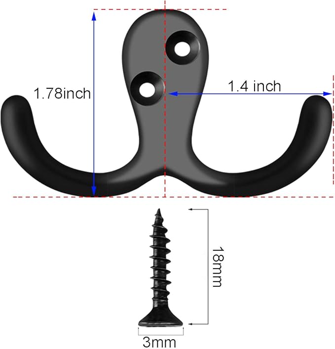 IBosins 16 Pack Black Double Prong Coat Hooks Wall Mounted - Image 2