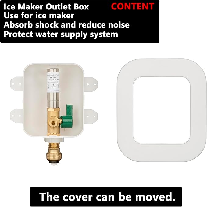 (1 Pack) Lidertik 1/2 inch Push-to-Connect Pre-Assembled Ice Maker Outlet Box Valve 1/4 inch Recessed Refrigerator Water Line Wall Box with Shut Off Valve and Stainless Steel Hammer Arrestor 611-LK