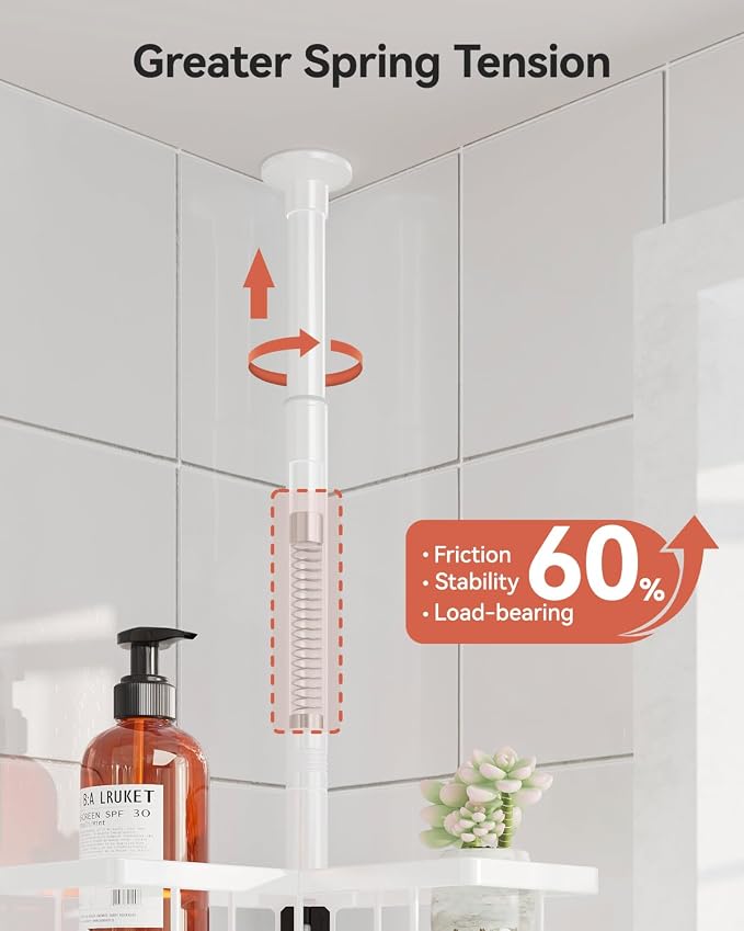 YASONIC Corner Shower Caddy Tension Pole, 25.7-109.1in Adjustable Shower Shelves - Image 3