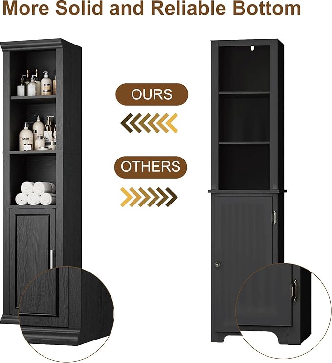 Rresyet Bathroom Cabinet, 60" Tall Bathroom Storage Cabinet with Adjustable Shelves and Doors for Small Space, Living Room, Entryway, Kitchen, Black