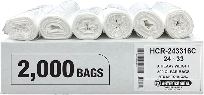 Aluf Plastics 12-16 Gallon 16 Micron Clear Bags 24" x 33" 2000 Count by AlufPlastics