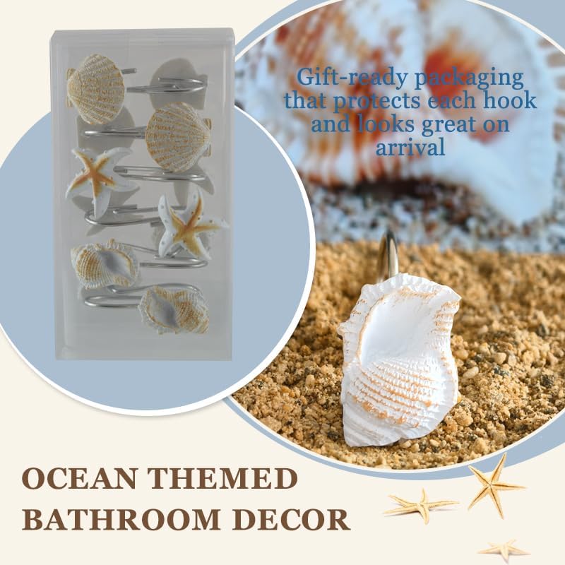 Seashell Shower Curtain Hooks 12pcs Beach Shower Curtain Rings Bath Shower - Image 3