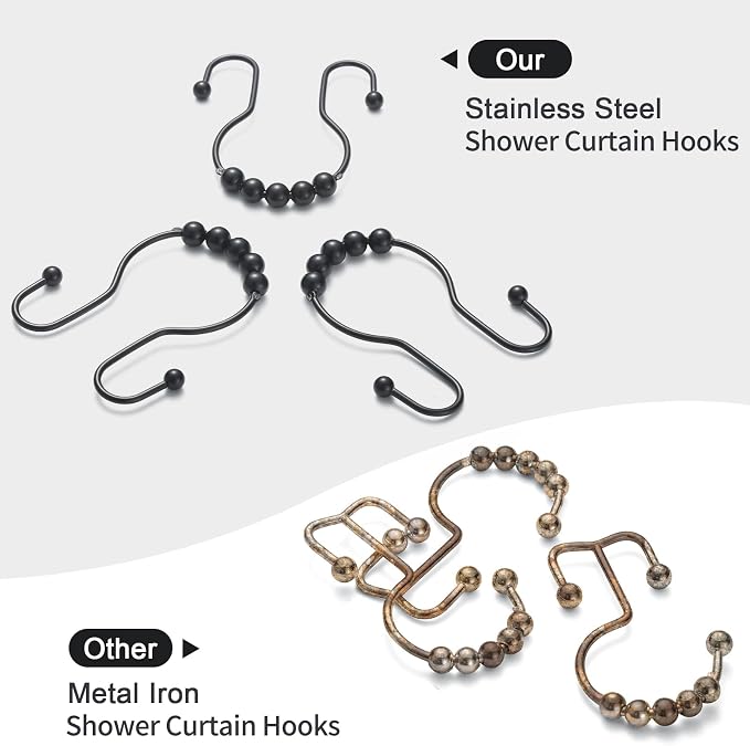 Shower Curtain Hooks, Stainless Steel Black Shower Curtain Hooks, Shower - Image 3