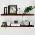 Homeforia Walnut 36 inch Floating Shelf, High End Solid Real Wood 36inch Large Shelves for Bathroom Wall, Dark Brown 36 inches Long Floating Shelves, Heavy Duty Bracket, 36 X 6.5 X 1.75 inch, Set of 3