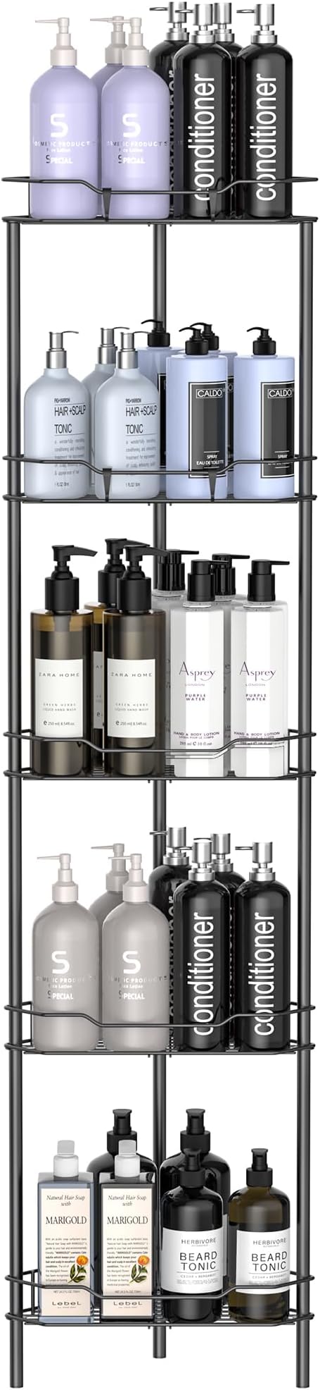 HuggieGems Metal Floor Standing Corner Shower Caddy, Matt Black, 5 Tier by HuggieGems