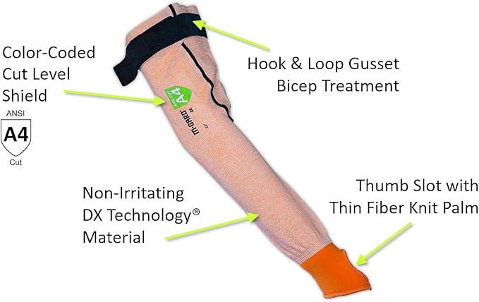 MAGID M-GARD DX Technology ANSI A4 Cut-Resistant Arm Sleeve with Thumb Slot, 24 Pair, 22” Length, Orange