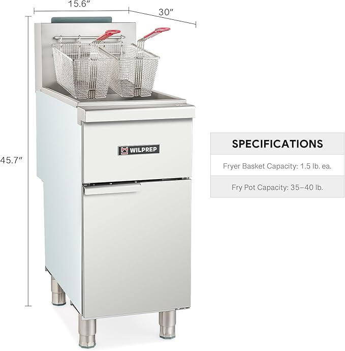 WILPREP Commercial Fryer, 3 Burner Commercial Gas Floor Fryer with 2 Baskets 90000 BTU 40 lb. Capacity 400°F Constant Temperature, Stainless Steel Natural Gas Deep Fryer for Restaurant Kitchen