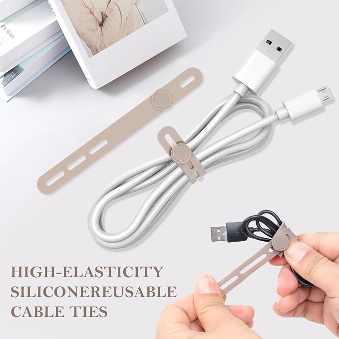Donruby 30Pcs Silicone Cable Ties, Reusable Cord Organizer Straps, Khaki | - Image 3
