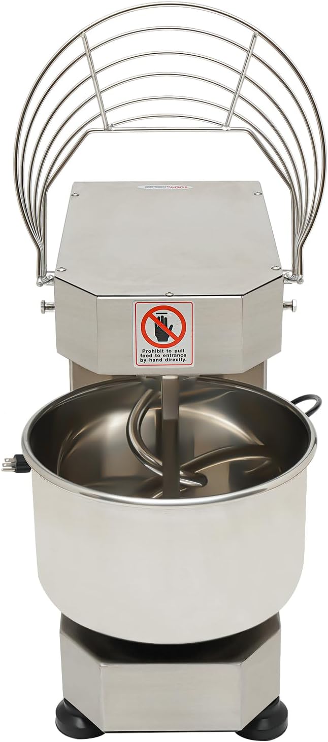 Commercial Dough Kneading Machine 750W Heavy Duty Electric Spiral Dough Mixer 10.6QT Dual Rotating Flour Mixing Machine with Dual Speed, Safety Shield for Bakeries, Pizzeria, Restaurant