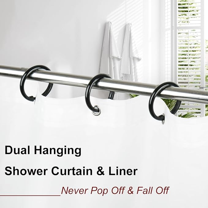 Kutesna 12 PCS O Shaped Black Plastic Shower Curtain Rings, Easy Snap Closure - Image 7