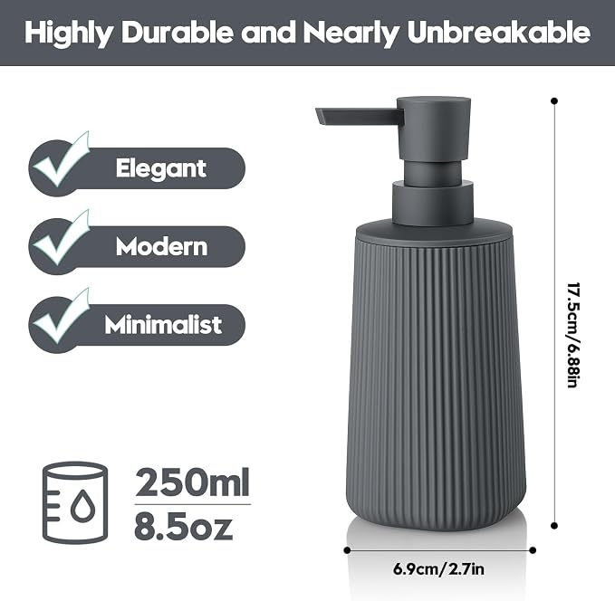 YAUKPH Small Soap Dispenser for Bathroom and Kitchen Matte Dark Gray | Modern - Image 3