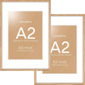 Homeforia A2 Picture Frame Natural Wood, High End Oak 16.5 x 23.4 Wooden Poster Frames Matted to 11.7 by 16.5 Photo, A2 Size Light Wood Frames with Mat A3 for Print, Tempered Glass, Wall Kit, Set of 2