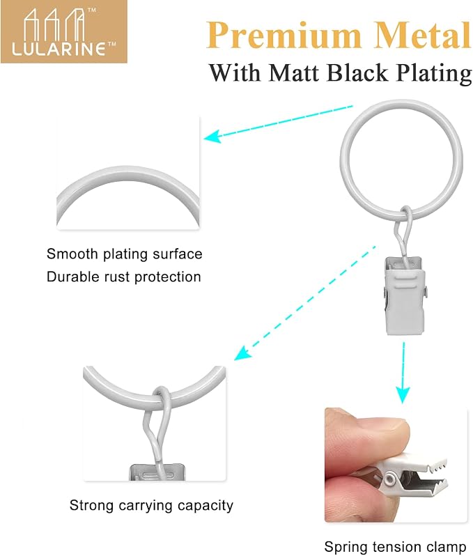 42 Pack Curtain Rod Clip Rings, Metal Drapery Ring - Image 3