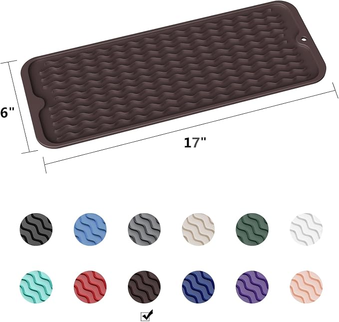 ZLR Small Dish Drying Mat for Kitchen Counter, Coffee | Narrow Silicone Drainer - Image 6